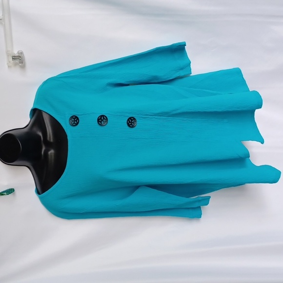 Focus Casual Line Lagenlook Textured Top M NWT, Turquoise - Picture 1 of 7